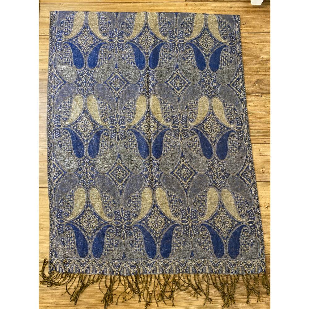 Pashmina Wrap Shawl Elegant Blue Paisley Pattern - Picture 2 of 3